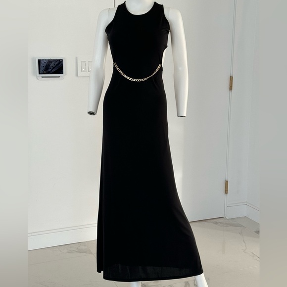 Maxi dress open low back scoop neck size XS Black sleeveless - Picture 1 of 6